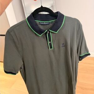 Psycho Bunny Olive Polo with Navy Collar and Lime Trim